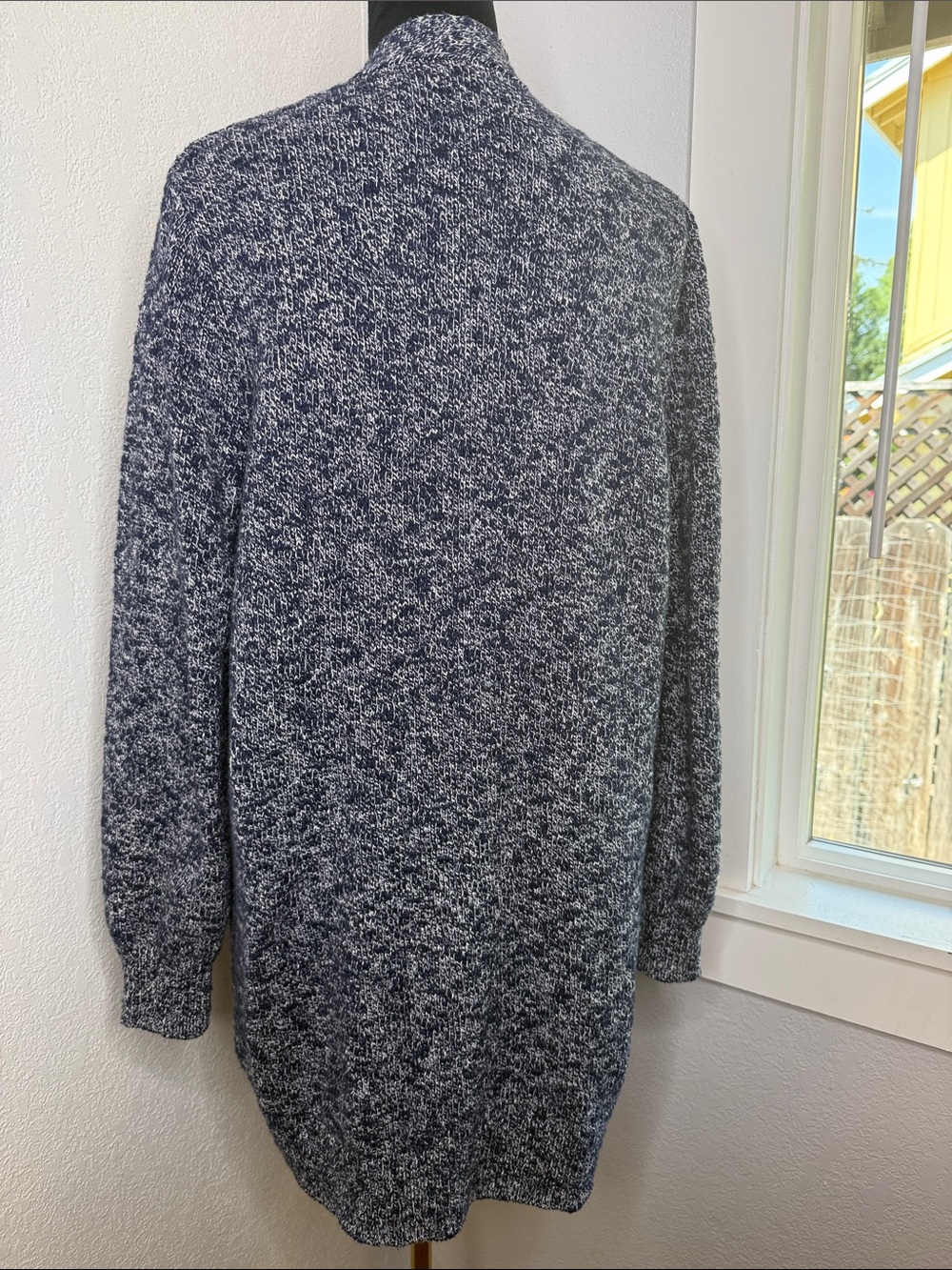 L.L.Bean Navy Blue Marled Cotton Open Front Long Cardigan Knit Sweater Size 1X - Picture 2 of 5